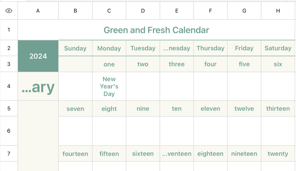 Green and Fresh Calendar